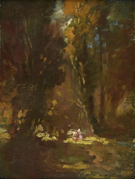 Artwork by Jean Seignemartin, Dans la lumière de la clairière ", Made of oil on panel