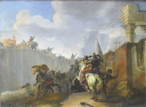 Schlachtenszene bei den Ruinen by Herman van Lin, 1647