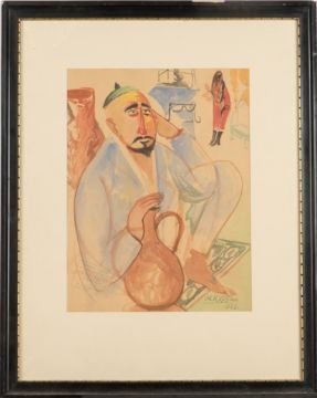 Artwork by Michail Ivanovic Kursin, Orientale mit Wasserkanne, Made of watercolor/ Paper