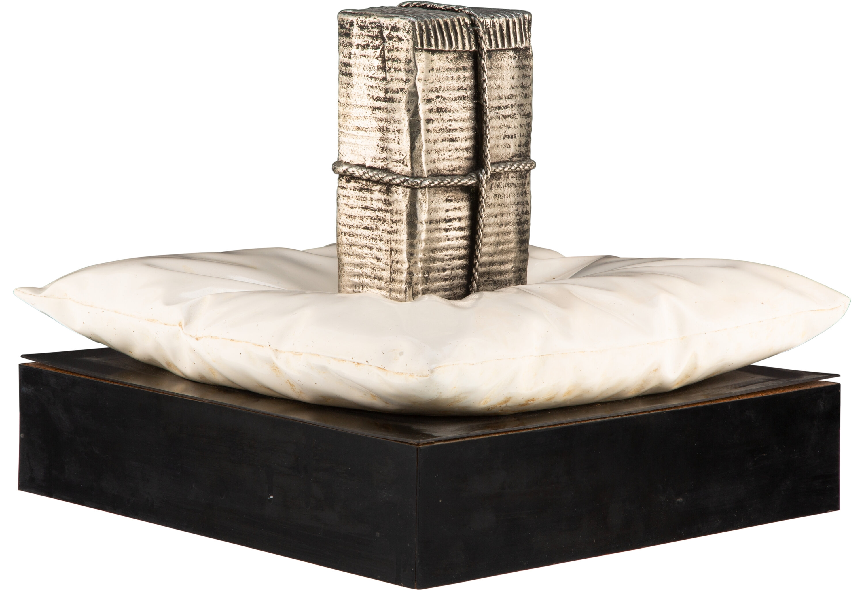 Artwork by Claudio Bravo, Raúl Valdivieso, Package on a Pillow, Made of Silver-plated bronze with enamel and resin