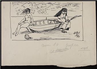 Marina con due figure sulla barca - Alberto Sani