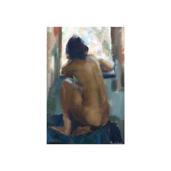 FEMALE NUDE STARING OUT OF THE WINDOW by Clement Serneels, 1966