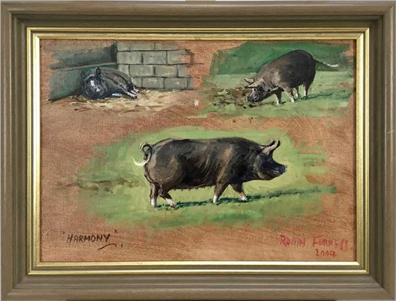 "Harmony" the Berkshire sow by Robin Furness, dated 2004