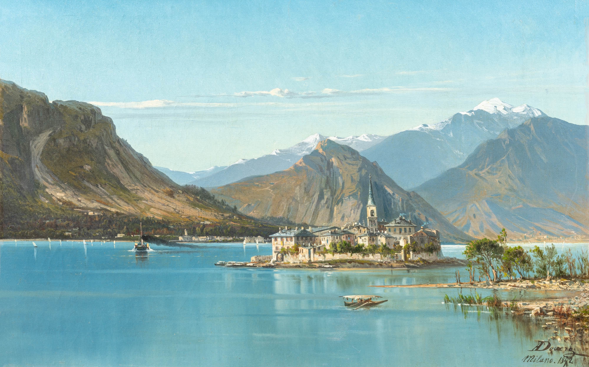 Artwork by Achille Dovera, L'Isola dei Pescatori, Lago Maggiore, Made of Oil on canvas