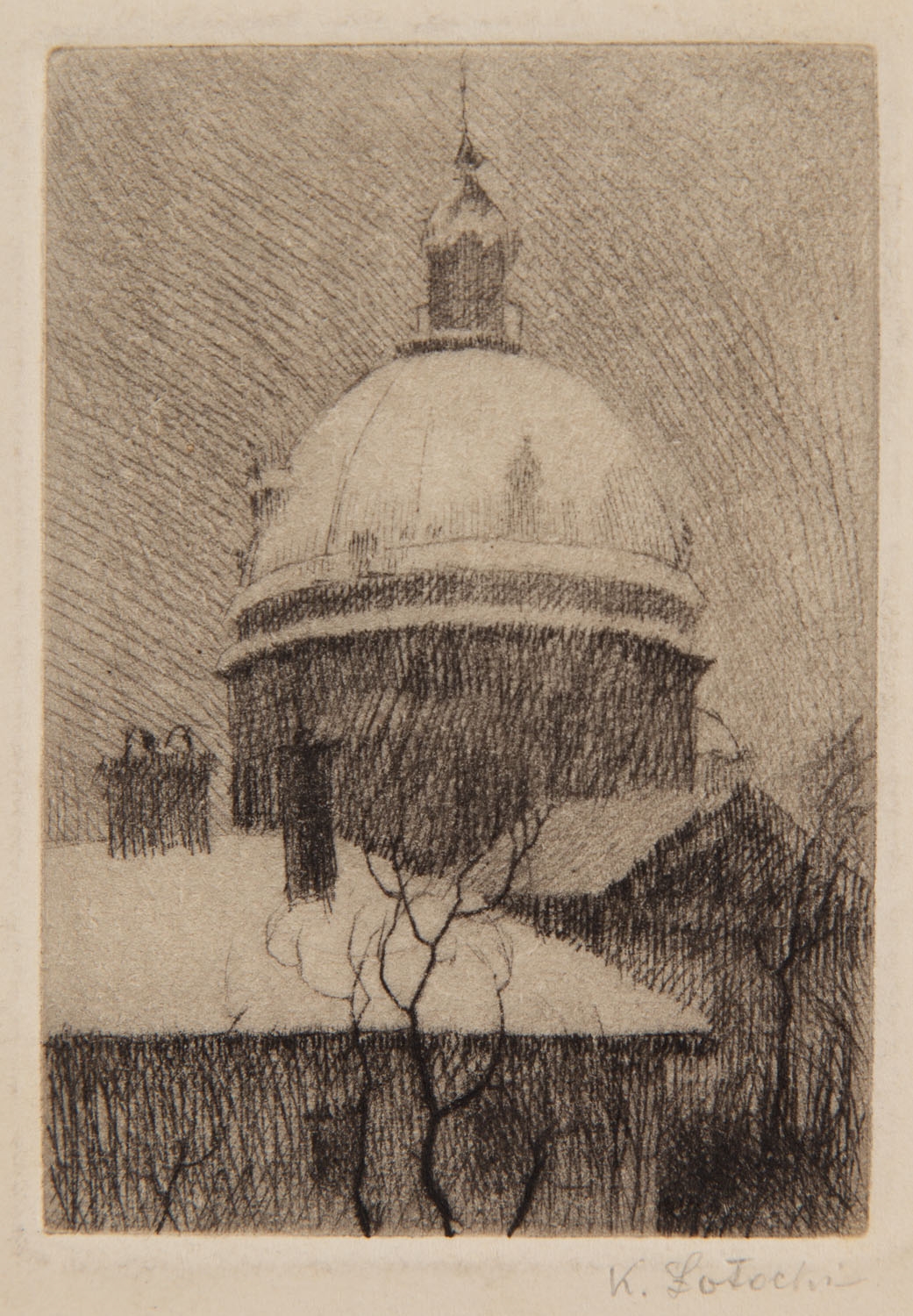 Artwork by Kazimierz Lotocki, Apse of a church etching/paper, Made of etching/paper