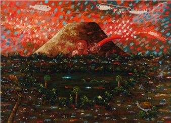Maungawhau (Mt Eden) landscape with (he wahin urekehu) red haired girl: Ngapuhi invasion of Ngati Whatua - Alan Taylor
