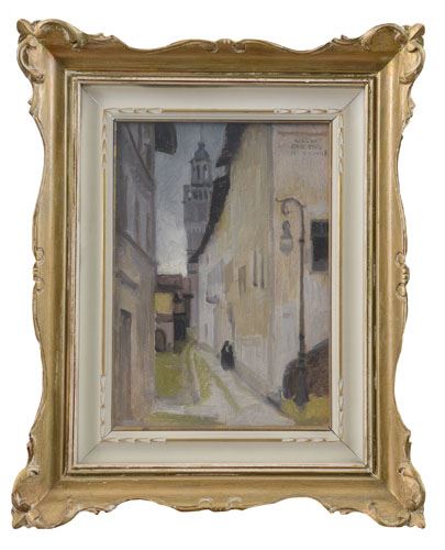 Townscape with figures by Giulio Boetto