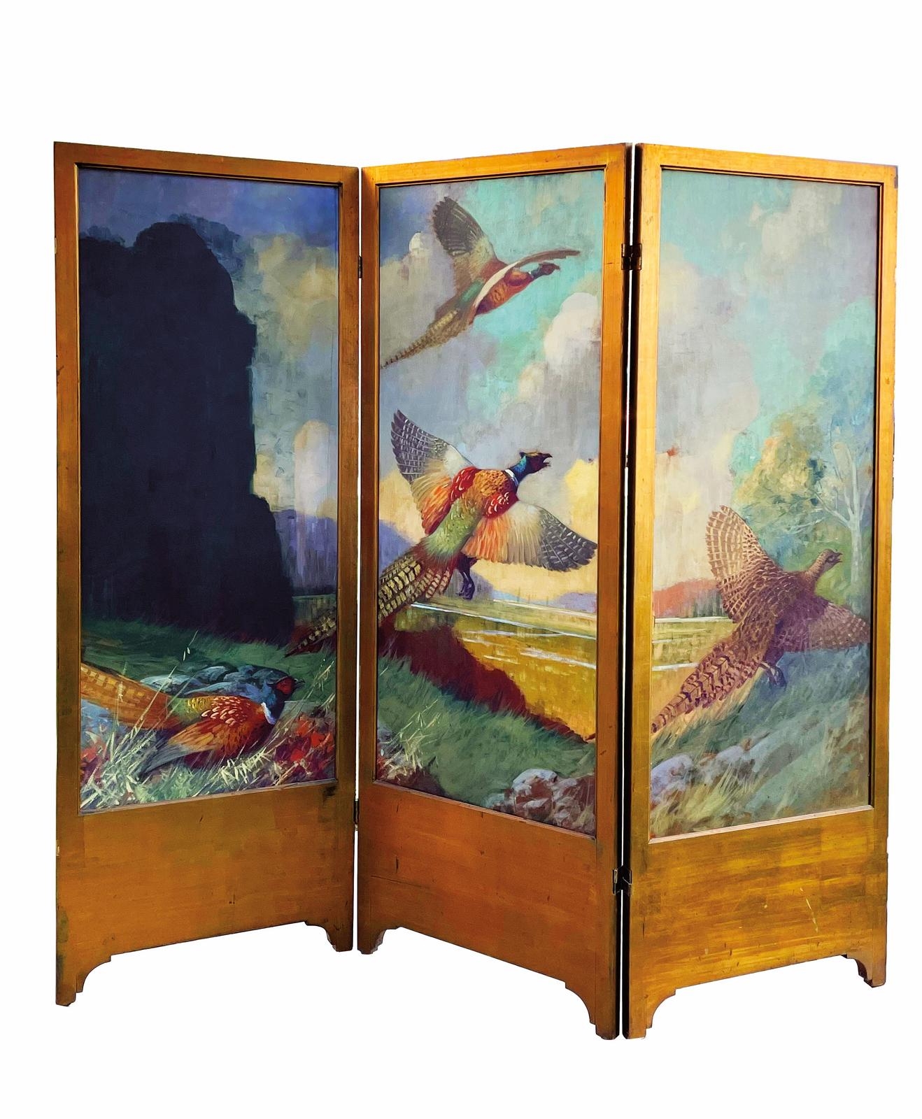 Artwork by Reginald F. Bolles, Pheasants on Folding Screen, Made of oil on panel