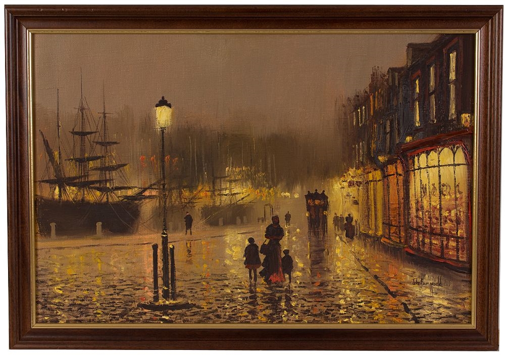 John Bampfield NIGHT LIGHTS ON THE OLD HARBOUR MutualArt