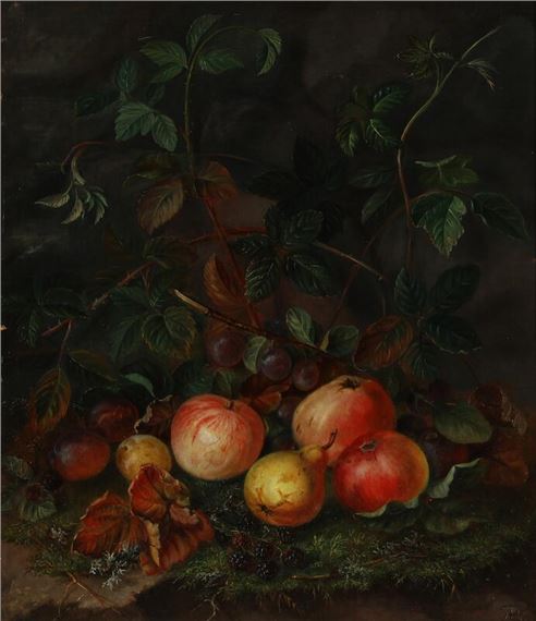 Still life with fruit in a forest floor - Augusta Plagemann