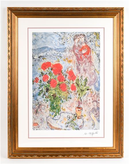Marc Chagall | Red Bouquet with Lovers. | MutualArt