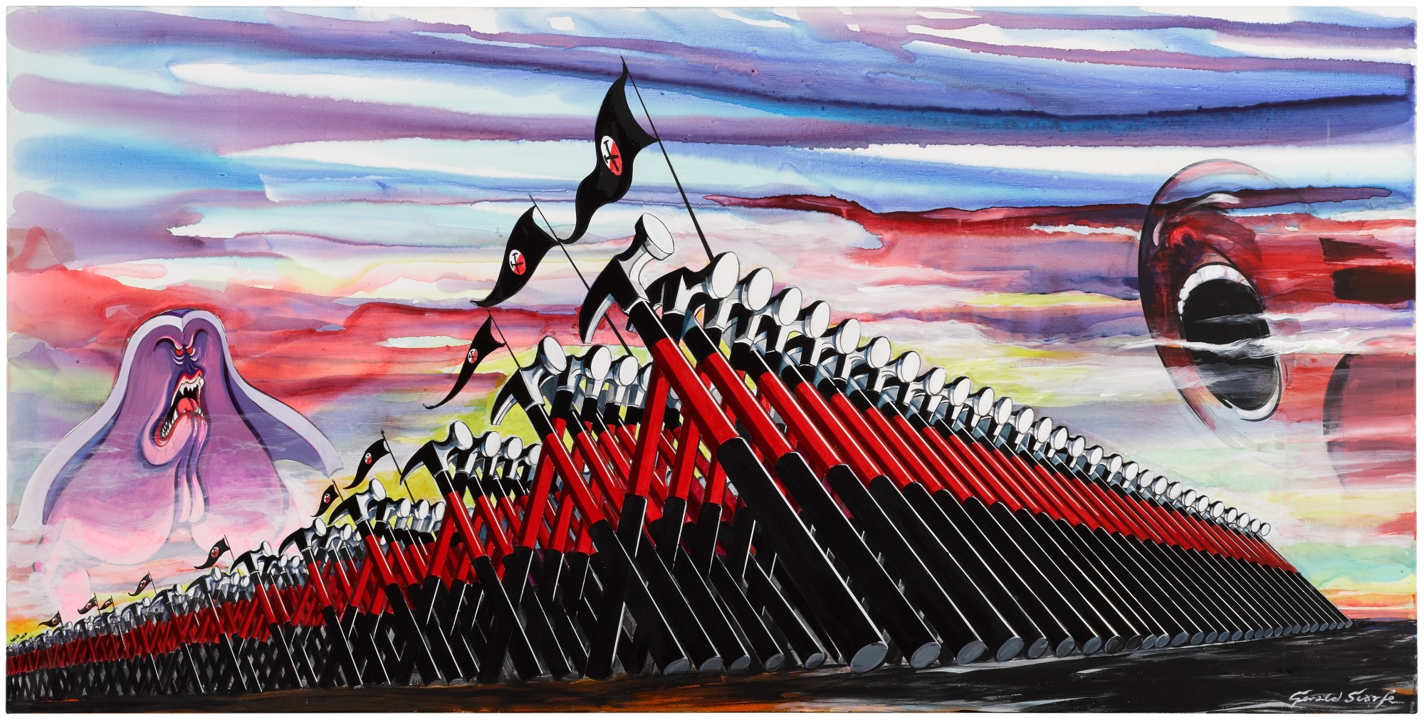 Marching Hammers and Screaming Head by Gerald Scarfe, Executed in 2022