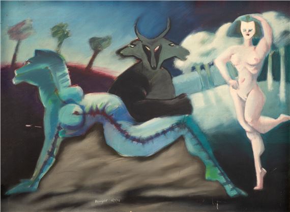 Landscape with nude by Braam Kruger, 1978