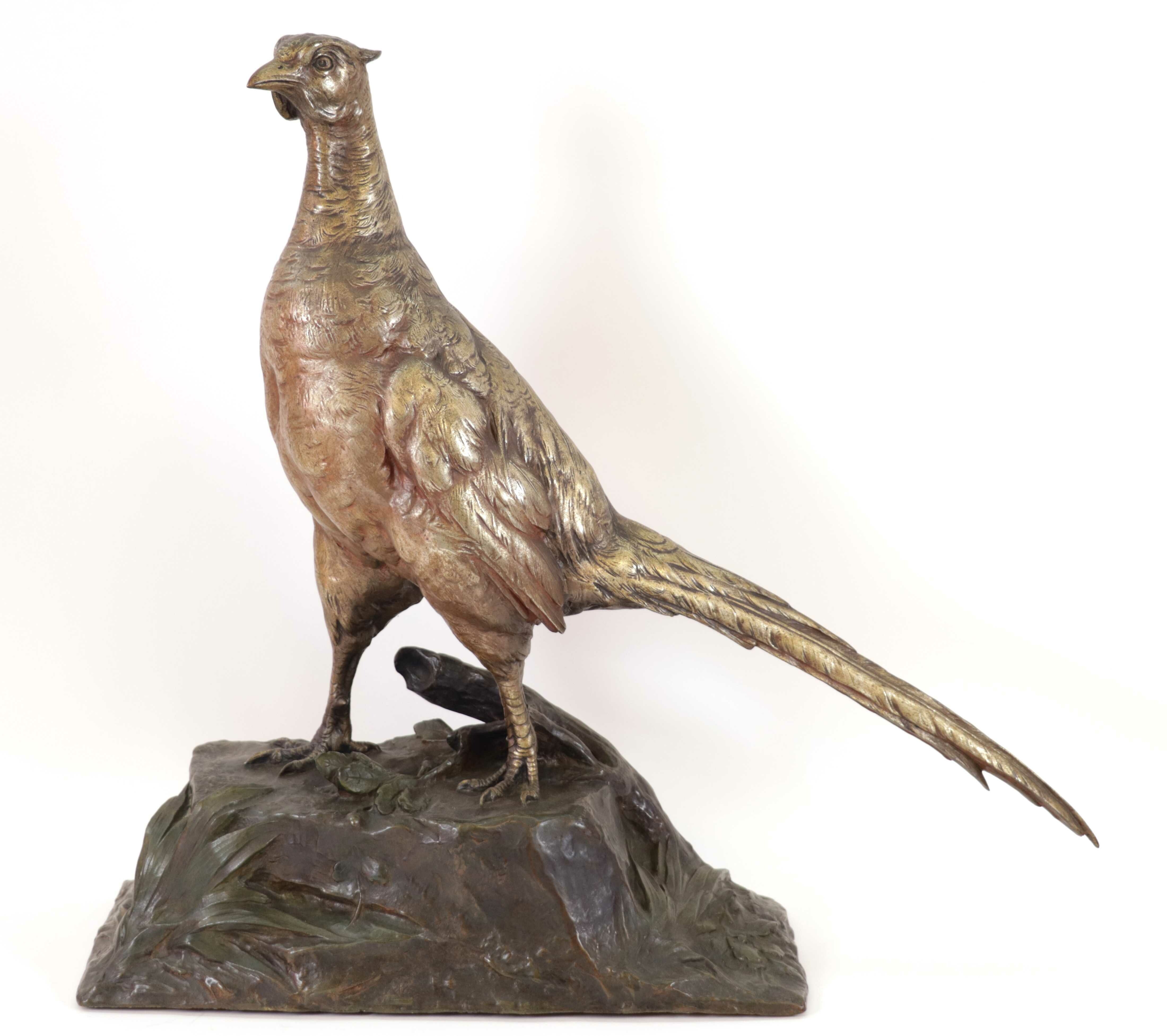 Artwork by Charles Paillet, Faisan, Made of bronze with golden and brown patina