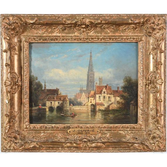 Vue d’une ville du Nord probablement Bruges by Pierre Justin Ouvrié