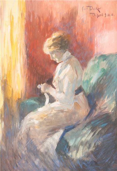 PORTRÄT EINER DAME AM FENSTER by Carl Deiker, 9.10.10.’.