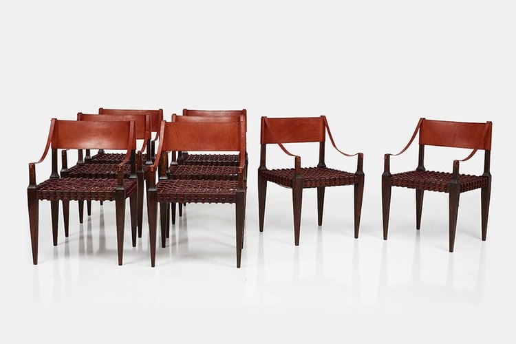 Artwork by Henry Beguelin, Set of eight armchairs, Made of Glass, cast stone, steel.