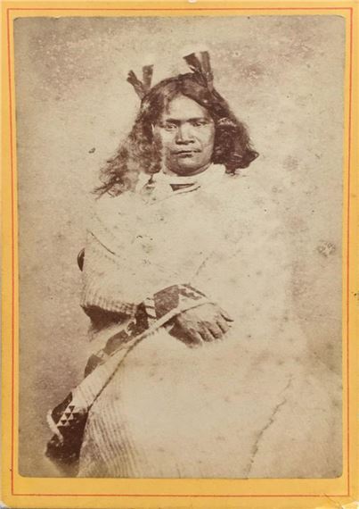 Untitled (Seated Māori woman with 4 huia feathers) - Henry Lock