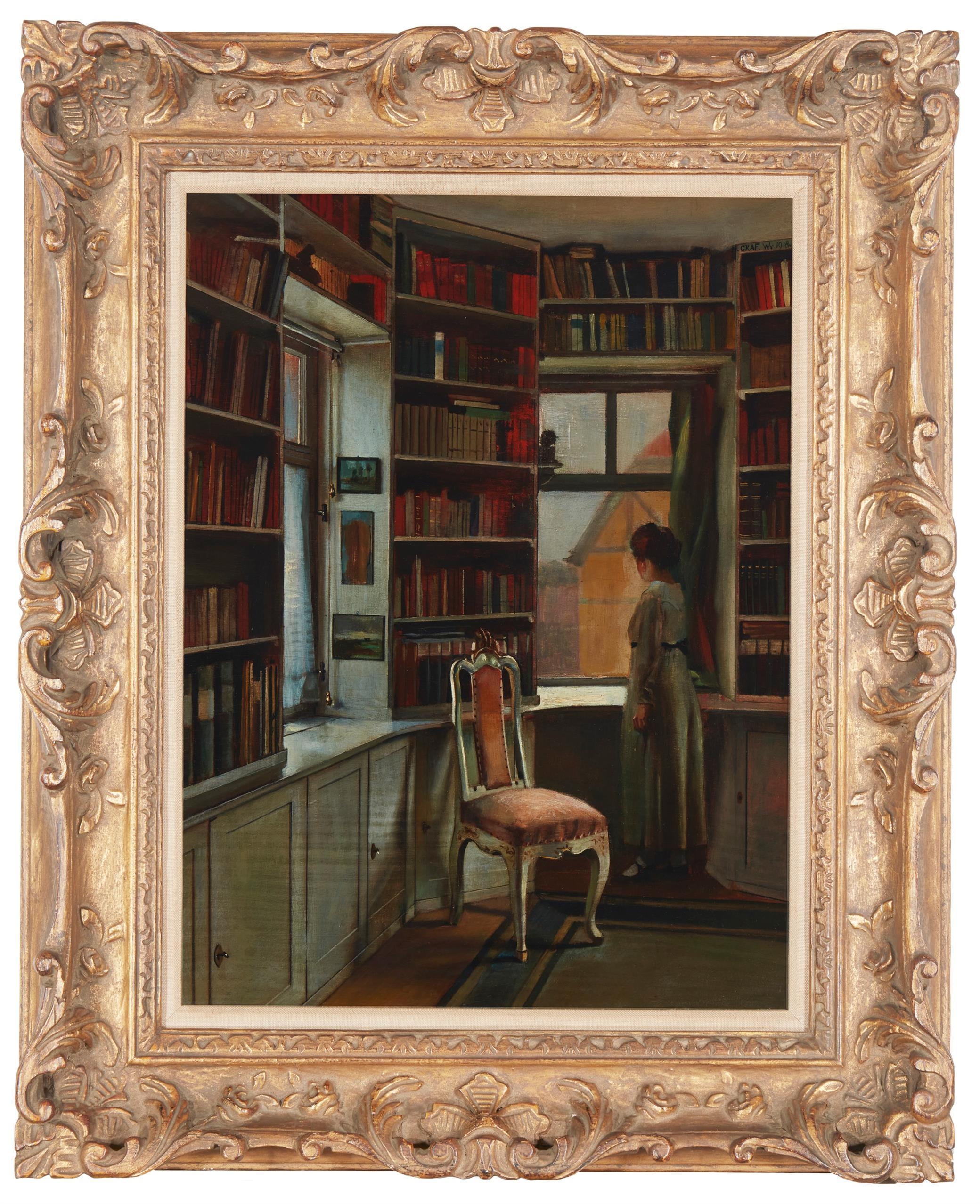 Herman Graf | Figure in a library (1918) | MutualArt
