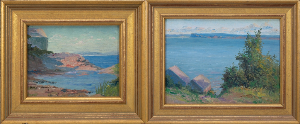 Artwork by Anne Wells Munger, Two Works: 1] Calm Sea View (Possibly Maine) 2] Spring Sea View, Made of Oil on artist board