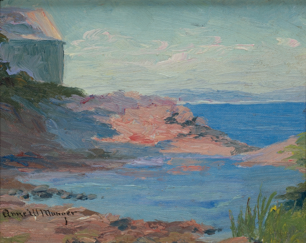 Artwork by Anne Wells Munger, Two Works: 1] Calm Sea View (Possibly Maine) 2] Spring Sea View, Made of Oil on artist board