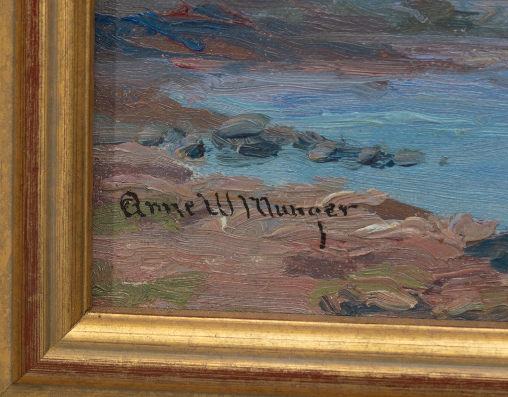 Artwork by Anne Wells Munger, Two Works: 1] Calm Sea View (Possibly Maine) 2] Spring Sea View, Made of Oil on artist board