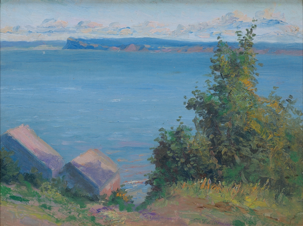 Artwork by Anne Wells Munger, Two Works: 1] Calm Sea View (Possibly Maine) 2] Spring Sea View, Made of Oil on artist board