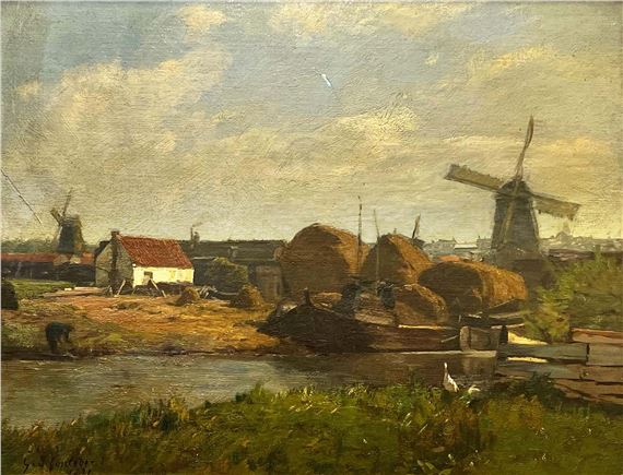 Dutch river landscape by Gustav Schönleber, 1881