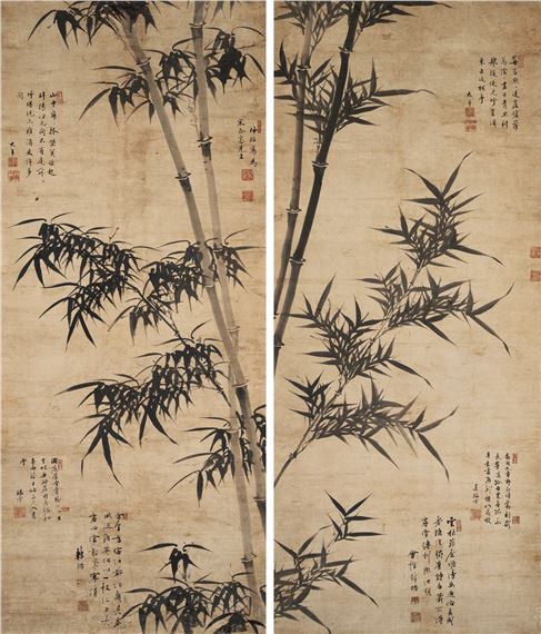 Ink bamboo double screen by Xia Chang