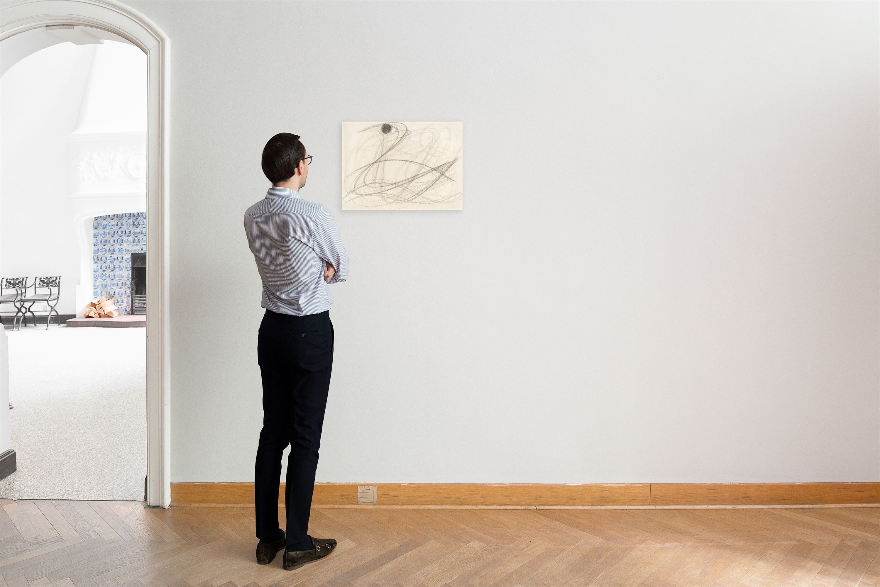 Artwork by Hermann Glöckner, Drawing with curve., Made of Charcoal on China laid paper