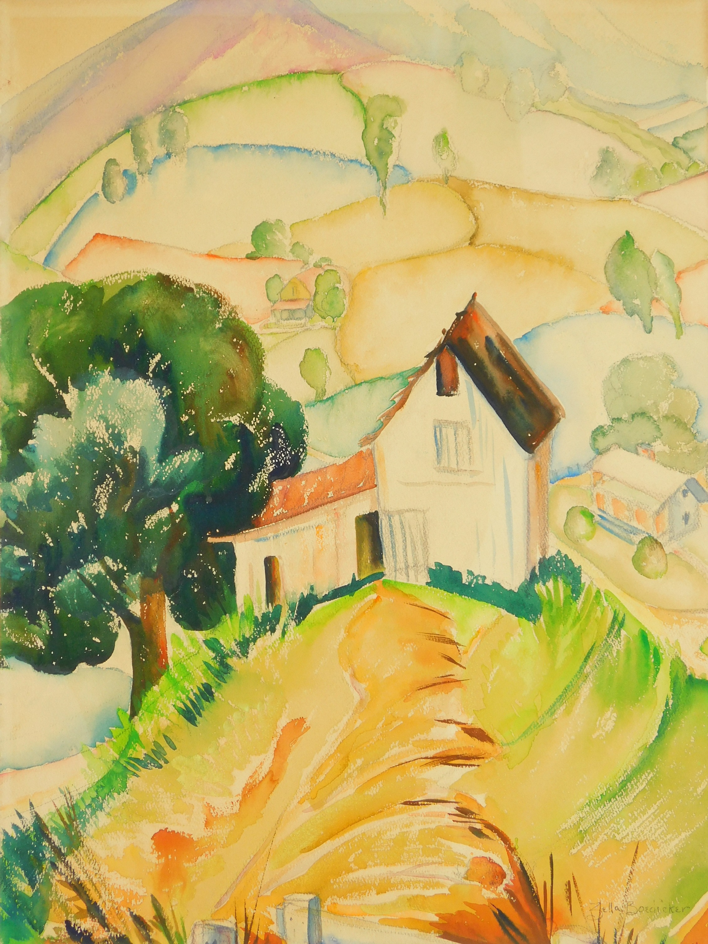 Artwork by Zella Boedicker, Farm, Made of watercolor on paper