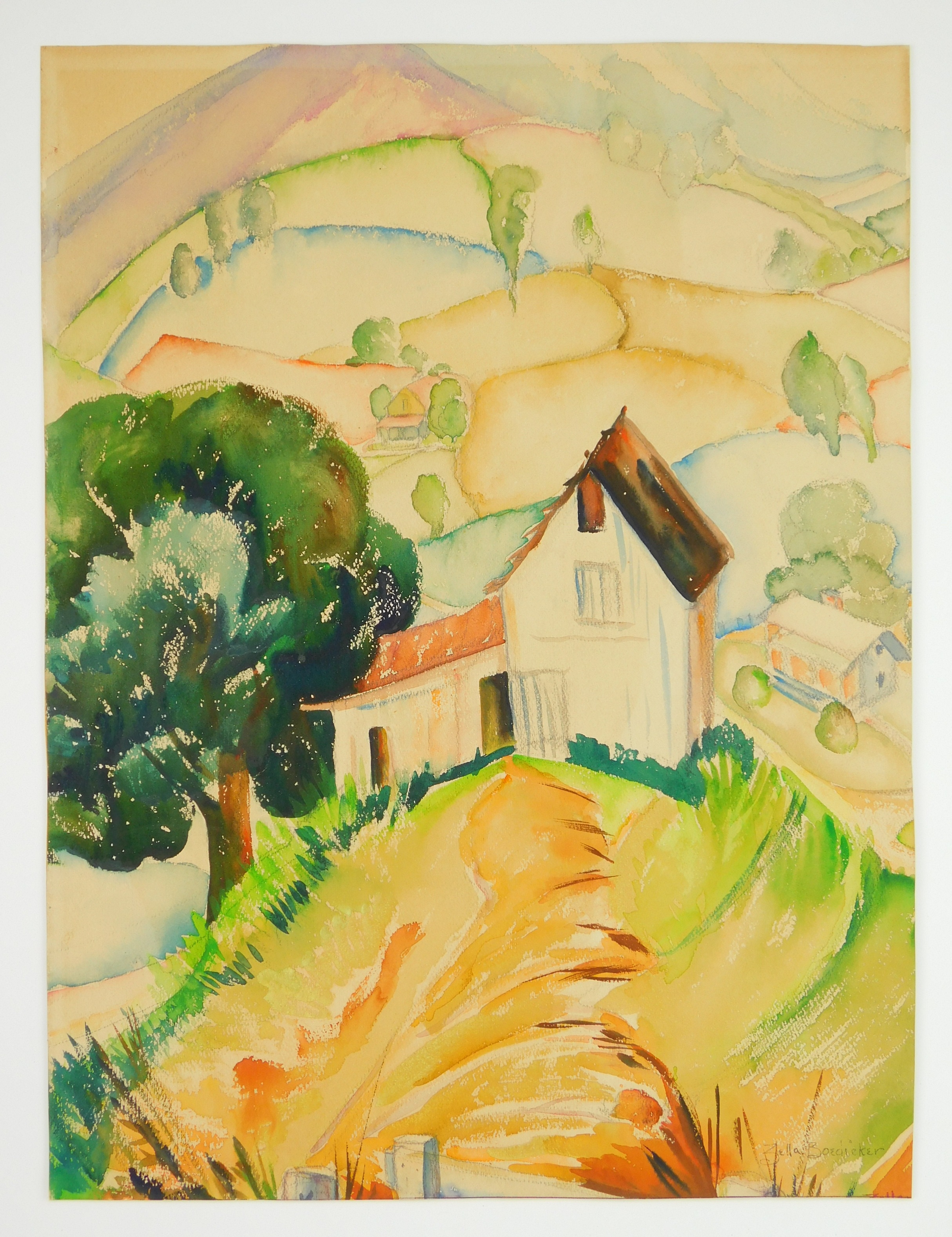 Artwork by Zella Boedicker, Farm, Made of watercolor on paper