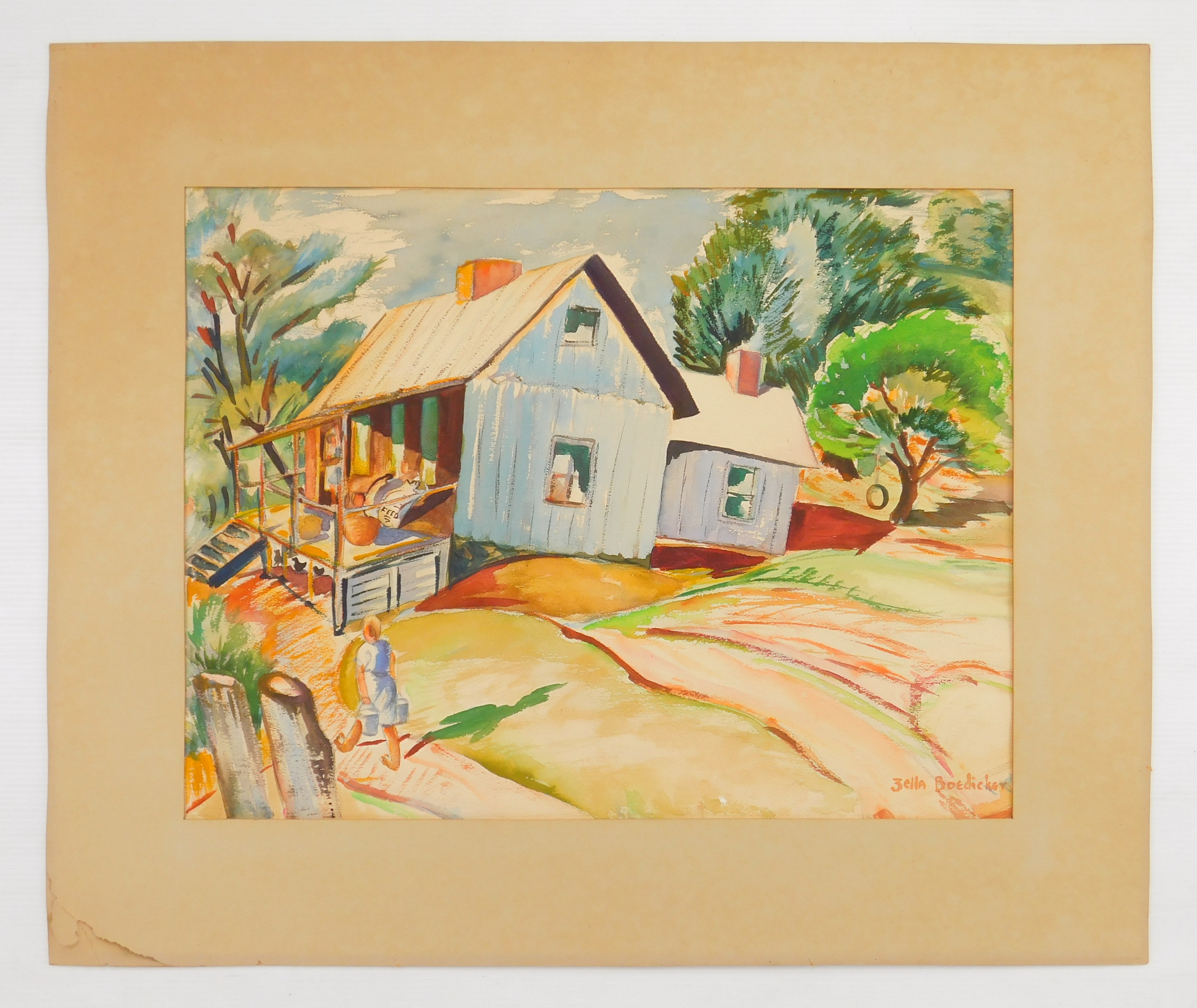 Artwork by Zella Boedicker, Farmhouse, Made of watercolor on paper