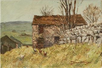 Rural landscape with a village in the distance - Herbert Taylor Green