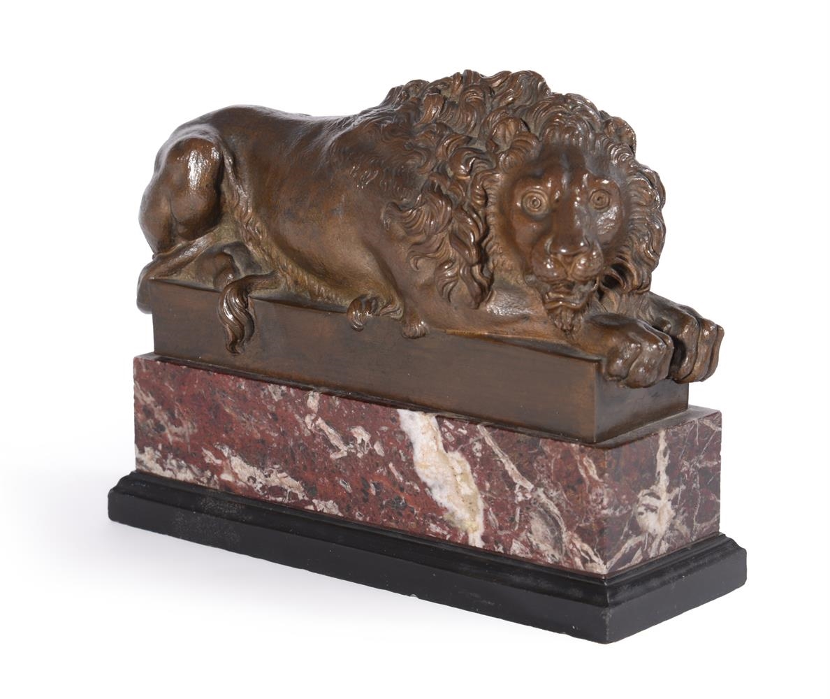 Antonio Canova | A PAIR OF BRONZE MODELS OF RECLINING LIONS | MutualArt