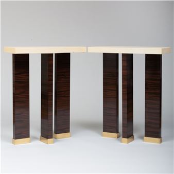Pair of Brass-Mounted Parchment and Macassar Ebony Consoles - Mica Ertegun