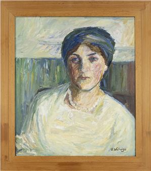 Portrait of a young woman with green-blue cloth - Ursula Vehrigs