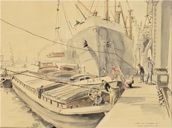 scene at the industrial harbor Bremen ''Kai bei Schuppen 23'' - Hilde Hudemann