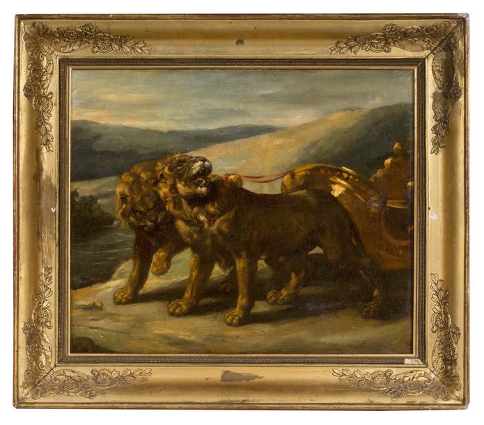 Two lions pulling a chariot by Peter Paul Rubens, Jean Louis André Théodore Géricault