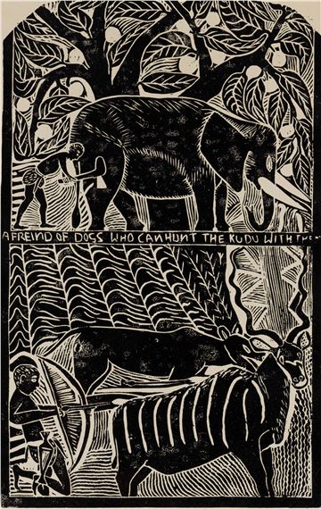 A Strong Man by John Ndevasia Muafangejo, dated 1970