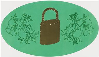 Green Oval with Padlock Form and Flowers - Jeremy Wafer