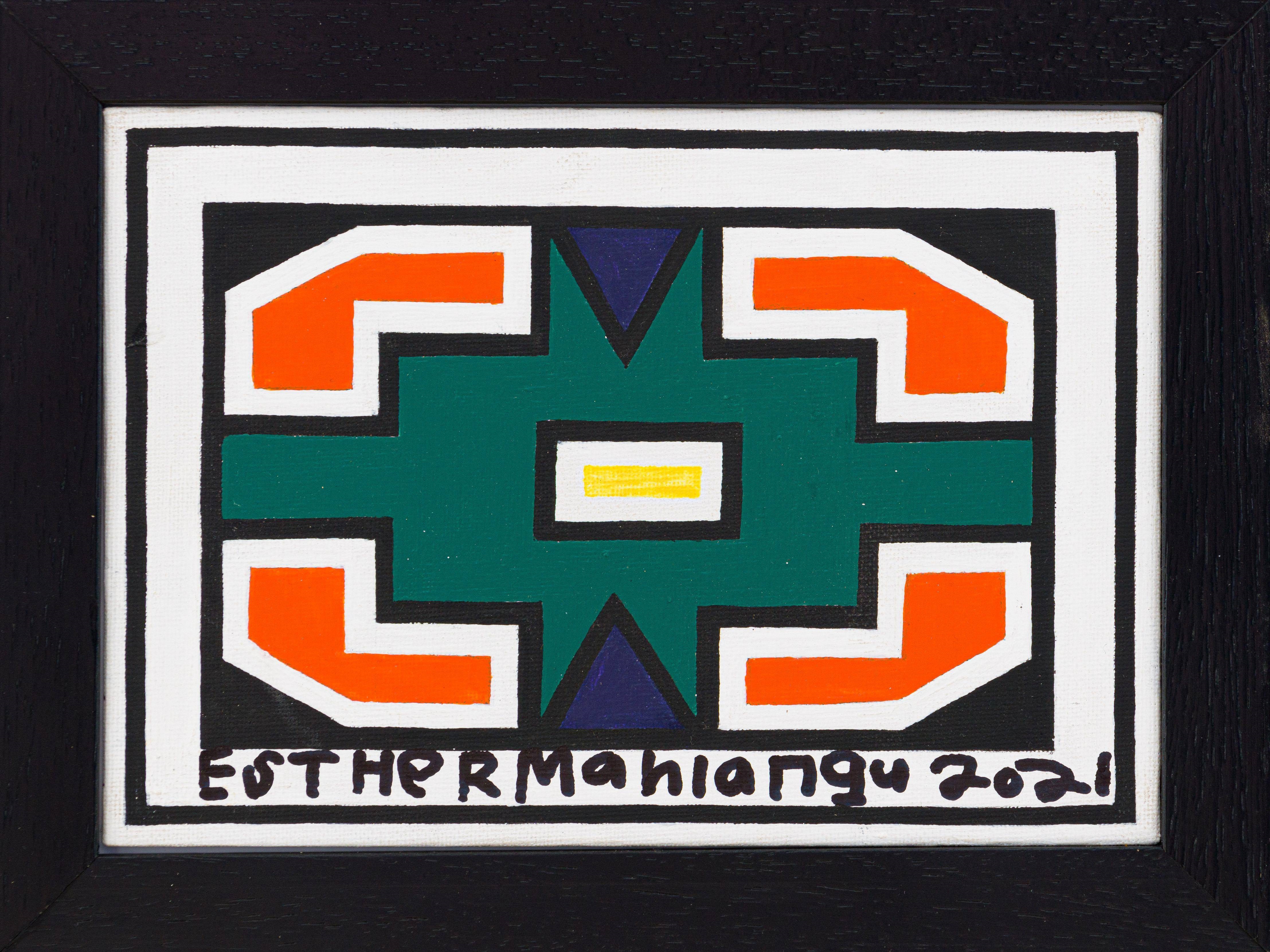 Artwork by Esther Mahlangu, Ndebele Designs, Made of acrylic on canvas laid down on board