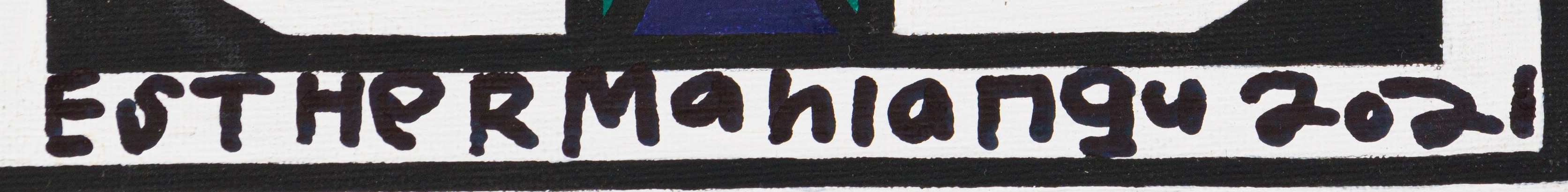 Artwork by Esther Mahlangu, Ndebele Designs, Made of acrylic on canvas laid down on board