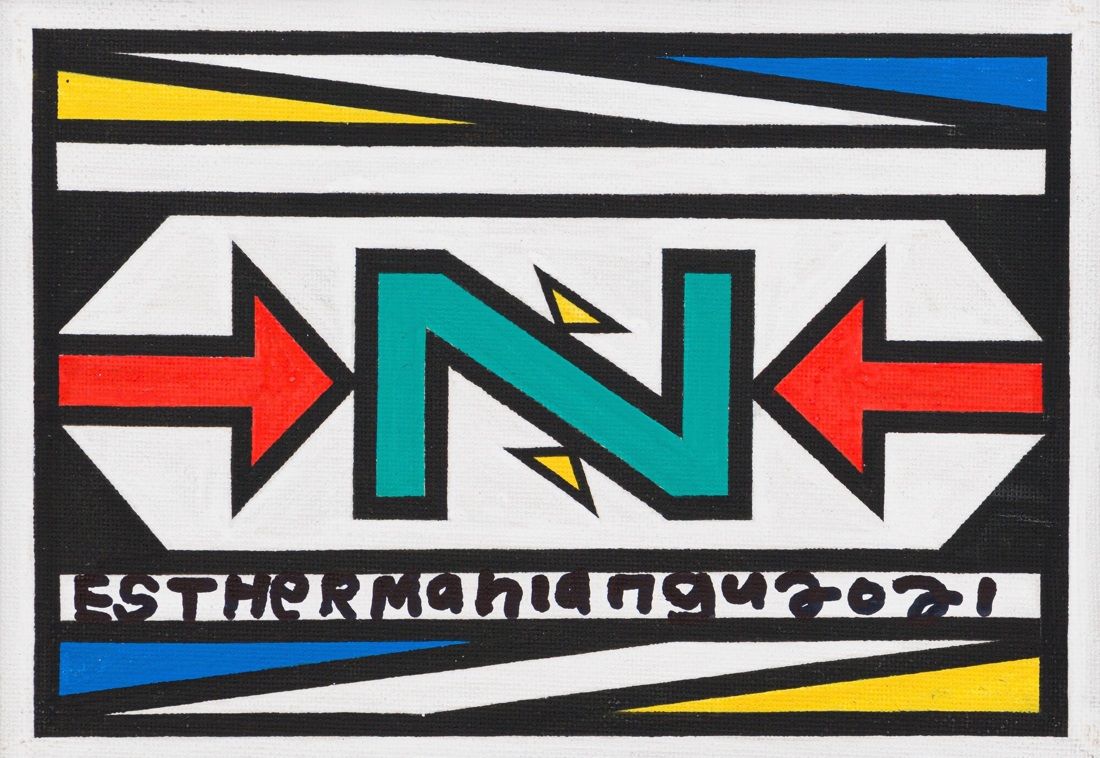 Artwork by Esther Mahlangu, Ndebele Designs, Made of acrylic on canvas laid down on board