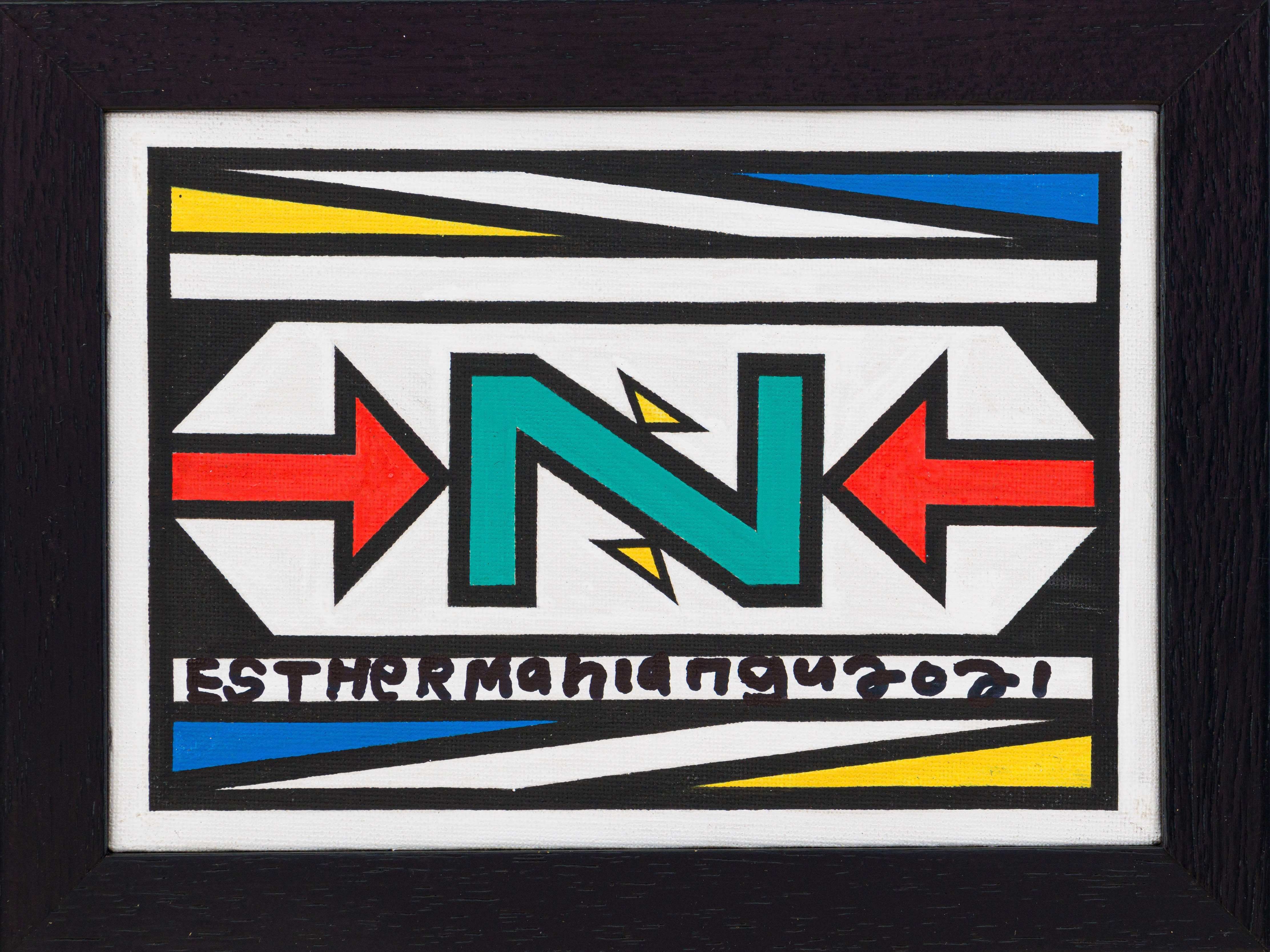 Artwork by Esther Mahlangu, Ndebele Designs, Made of acrylic on canvas laid down on board