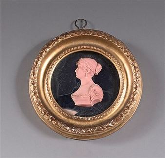 Bust portrait under her left profile of a young woman, probably Josephine de Beauharnais, her hair held in a braid and topped with pearls - Giovanni Antonio Santarelli