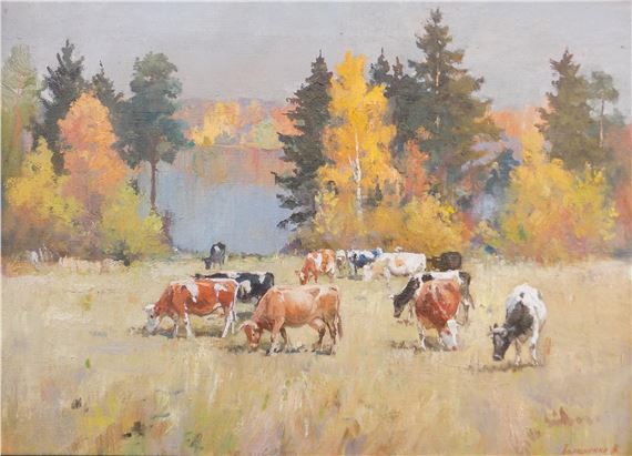 Autumn landscape with cows by Vitaly Baranenko, 2019