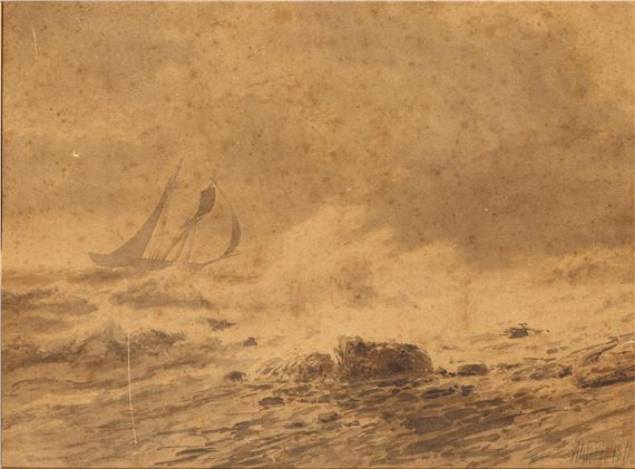 Seascape with a Sailboat by Lev Felixovich Lagorio