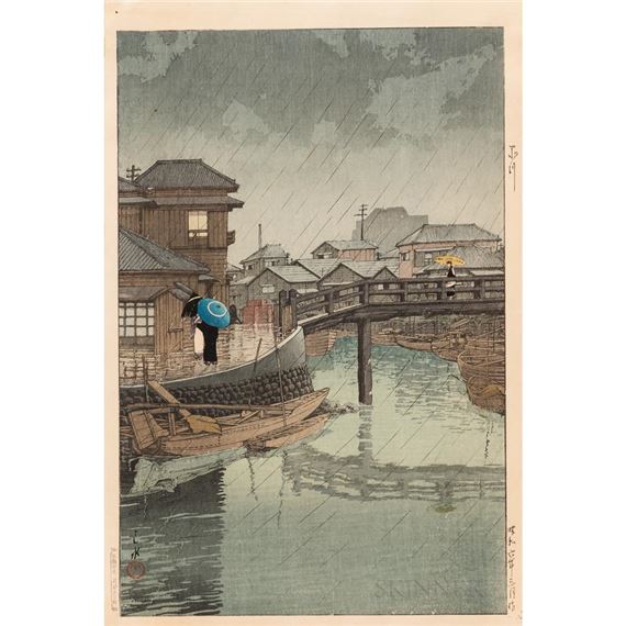 Rain at Ryoshi-machi, Shinagawa by Hasui Kawase, 1933