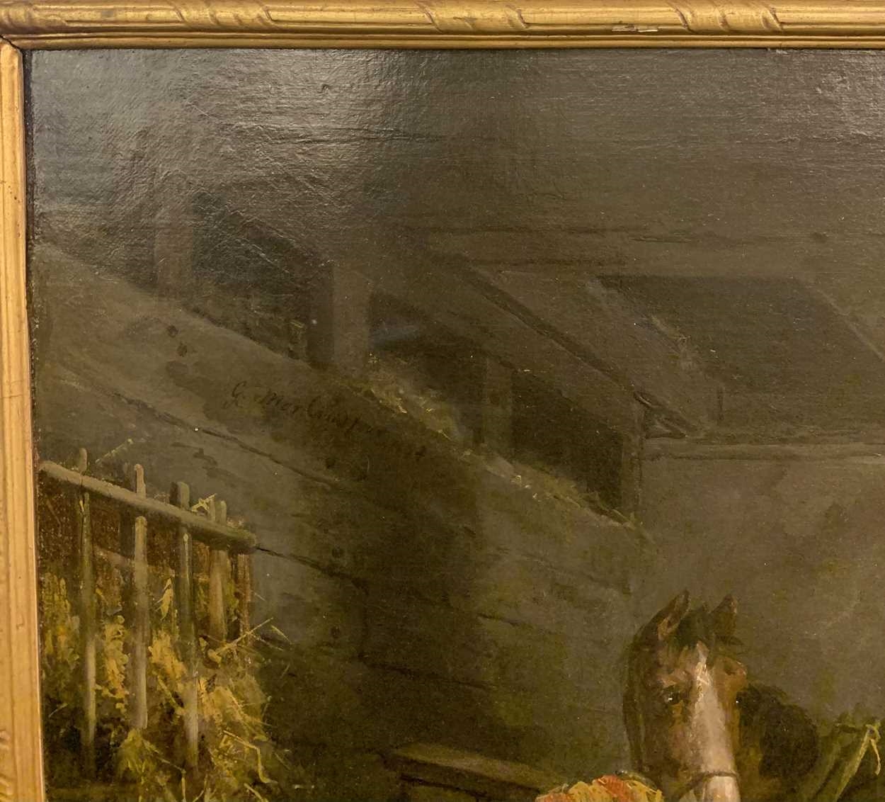 Morland Interior of a stable with two cart horses being fed